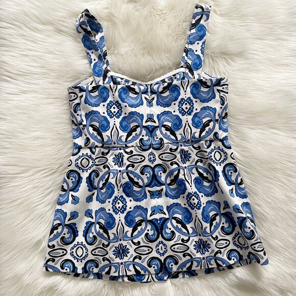 NEW Tuckernuck Blue White Majolica Tile Marnie Cotton Blend Sleeveless Top - Picture 5 of 8
